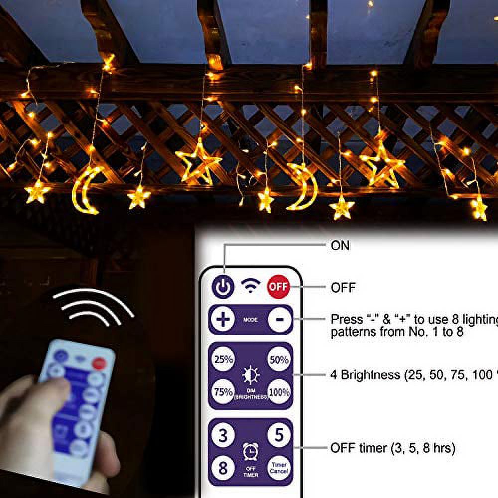 Star Solar Lights Outdoor,Solar Powered Curtain Lights,Window Lights,Solar Led String Lights Twinkle Star Moon Fairy Lights for Outdoor Garden Patio Landscape Home Christmas Holiday Decoration - image 3 of 3