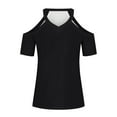 thumbnail image 4 of Pincandy Women's Summer Fashion Solid Color-neck Off Shoulder Casual Short Sleeved Top Short Sleeved-neck Top/Shirt,Black,S, 4 of 5