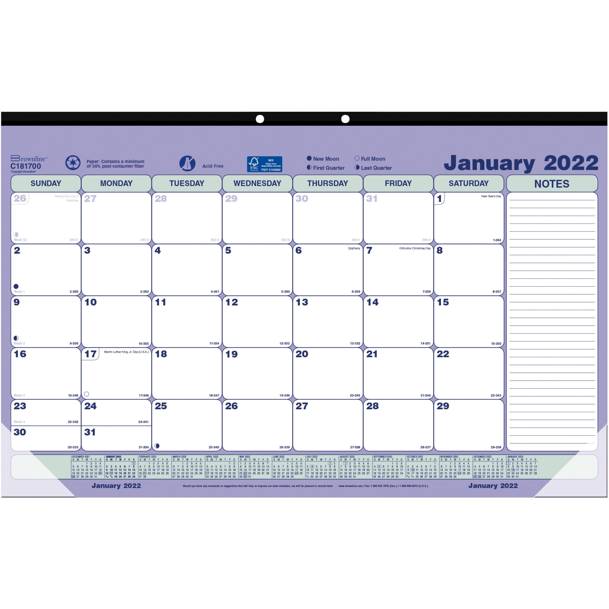 Brownline Monthly Desk Calendar, 17-3/4' x 10-7/8', January To December 2022, C181700