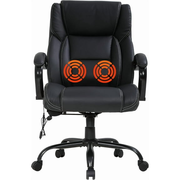 PayLessHere 500lb Wide Office Chair w/ Lumbar Support, Adjustable Armrests, Swivel & Massage - Black