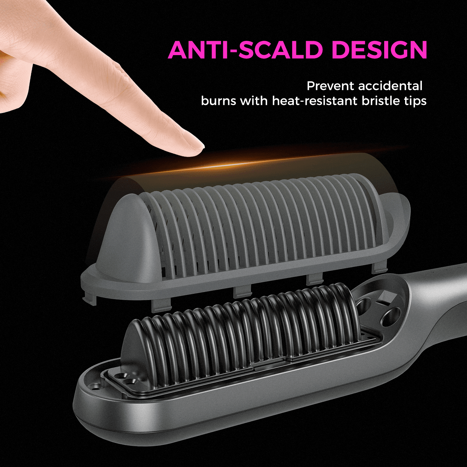 Goolioo Ionic Hair Straightener Brush, Anti-Scald Ceramic Coating, Black