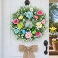 thumbnail image 1 of Corona de Pascua con flores y follaje artificiales | Decoración de primavera para la puerta principal o la pared | Corona decorativa de huevos para el hogar y la chimenea, 1 of 6