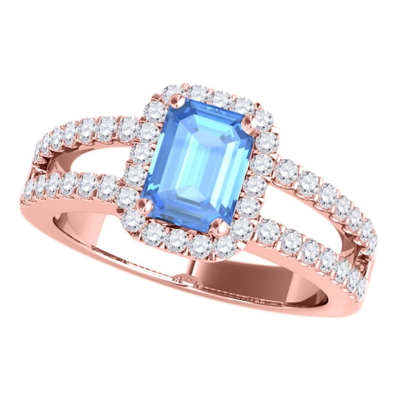 Mauli Jewels Rings for Women 2.70 Carat Diamond and Emerald Shaped Blue Topaz Ring 4-prong 10K Rose Gold