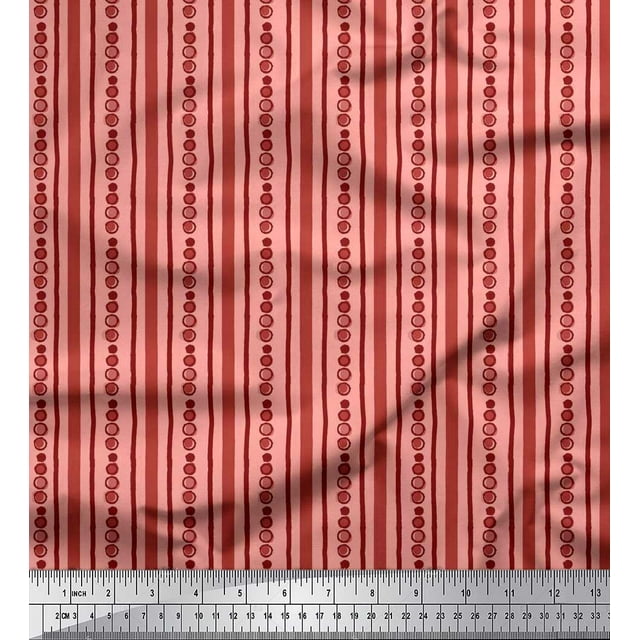 Soimoi Polyester Crepe Fabric Dot & Stripe Block Print Fabric by The Yard 42 Inch Wide