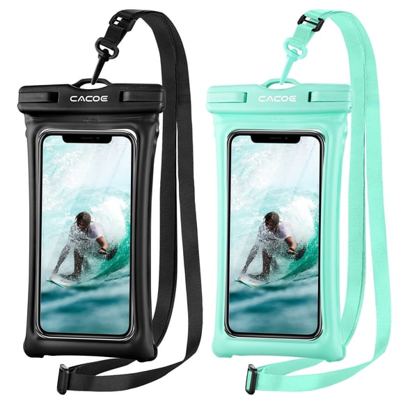 pannbo Floatable Floating Universal IPX8 Waterproof Phone Case 2 Pack Up to 7.0 Inch Adjustable Lanyard Phone Pouch Cellphone Dry Bags Vacation Beach Pool Kayak Cruise Travel Essentials Black Green