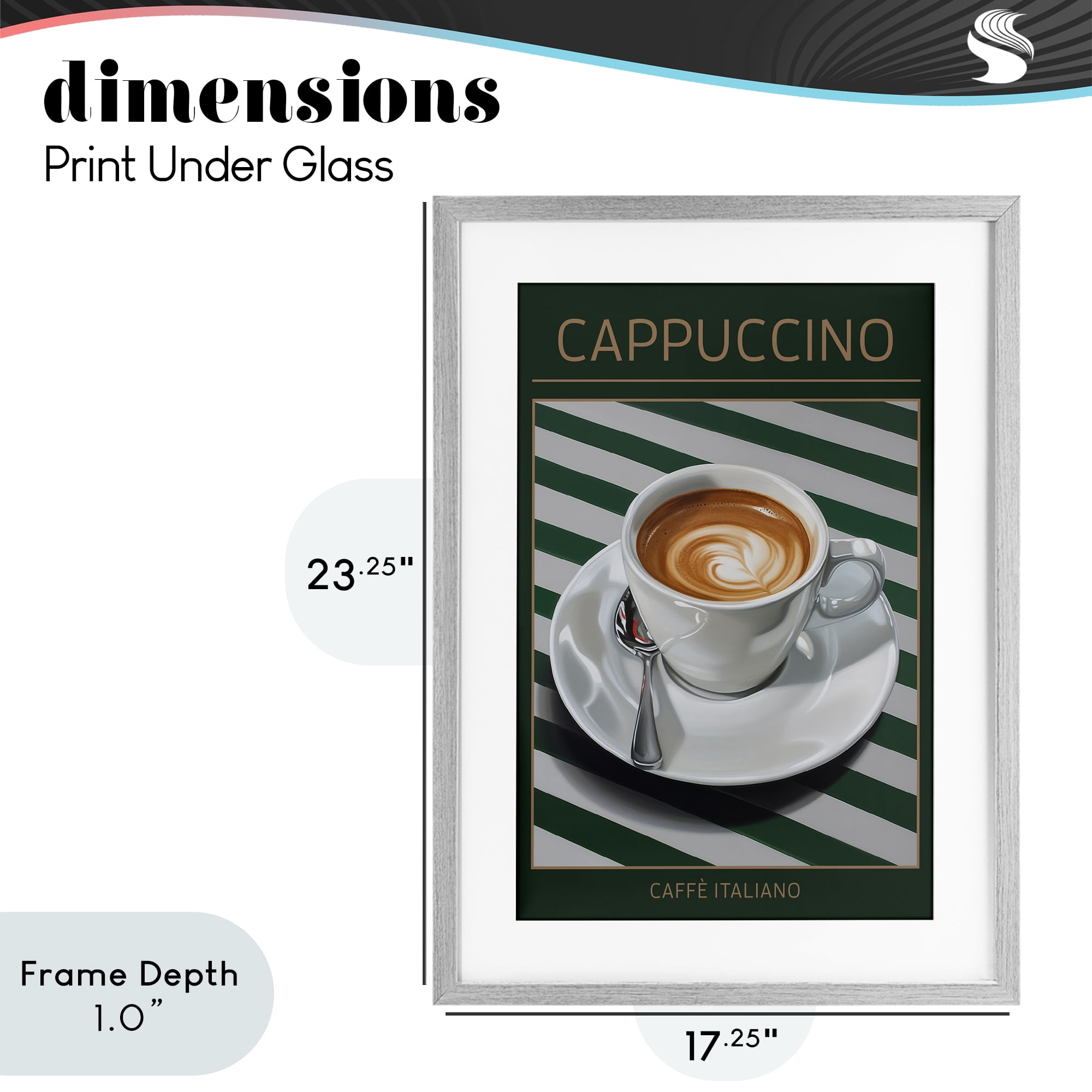 Stupell Industries Cappuccino Coffee over Stripes Gray Framed Print Under Glass, design by Andreas Magnusson