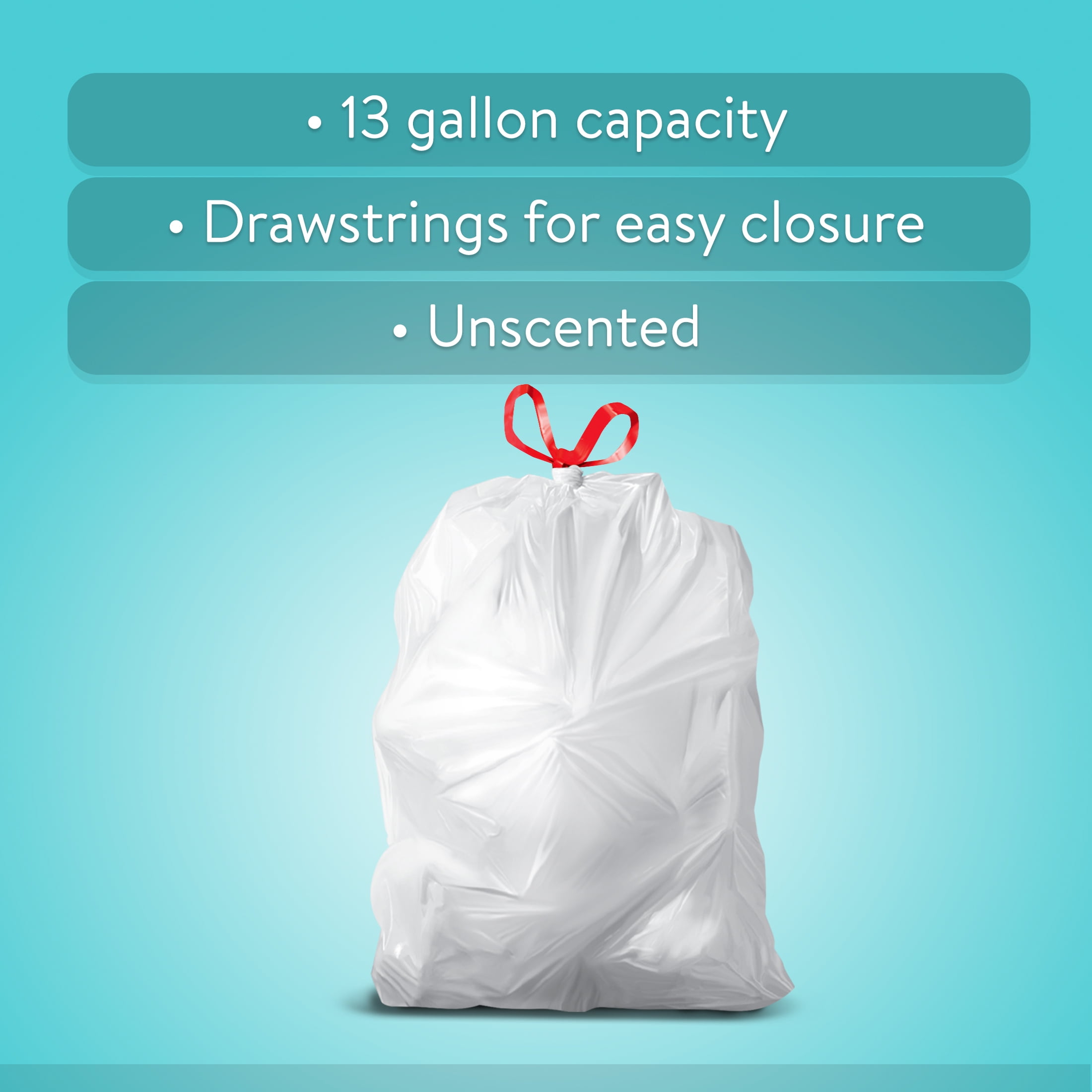Basic Kitchen Trash Bags, 13 Gallon, Drawstring, 20 Bags 