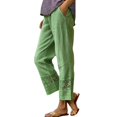 thumbnail image 3 of Women Casual Lightweight Elastic Waist Pants with Pockets Cotton Linen Cropped Pants Loose Solid Color Trousers by Yigetop Light green 3XL, 3 of 5