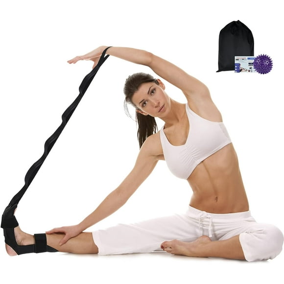 XINQIHANG Triitech Yoga Stretching Strap Leg Stretcher Strap with 7 Adjustable loops Fascia Stretcher Physical Therapy Plantar Fasciitis Relief Pilates Dance Gymnastics include Massage Ball and Storag