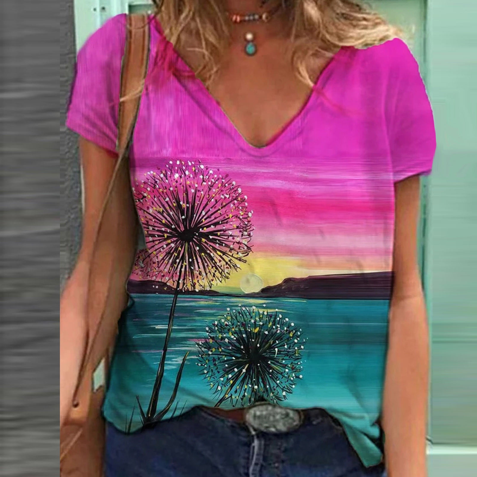 haoricu Women Tank Tops Summer Sleeveless Fashion Blouse V-Neck Casual Loose Floral Print Tunic Tops T-Shirt