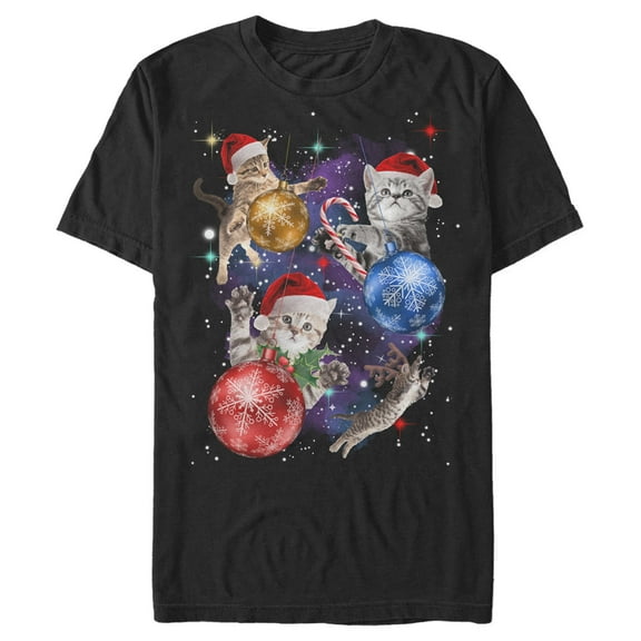 Men's Lost Gods Xmas Cats in Space  Graphic Tee Black Small