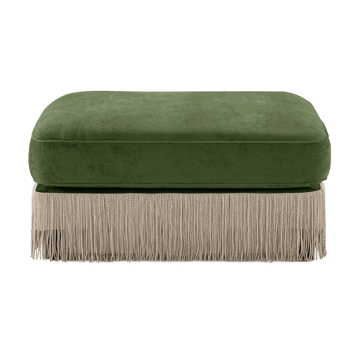Hommoo Comfort Velvet Fabric Ottoman with Button Tufted Design & Floor-grazing Tassel, Green