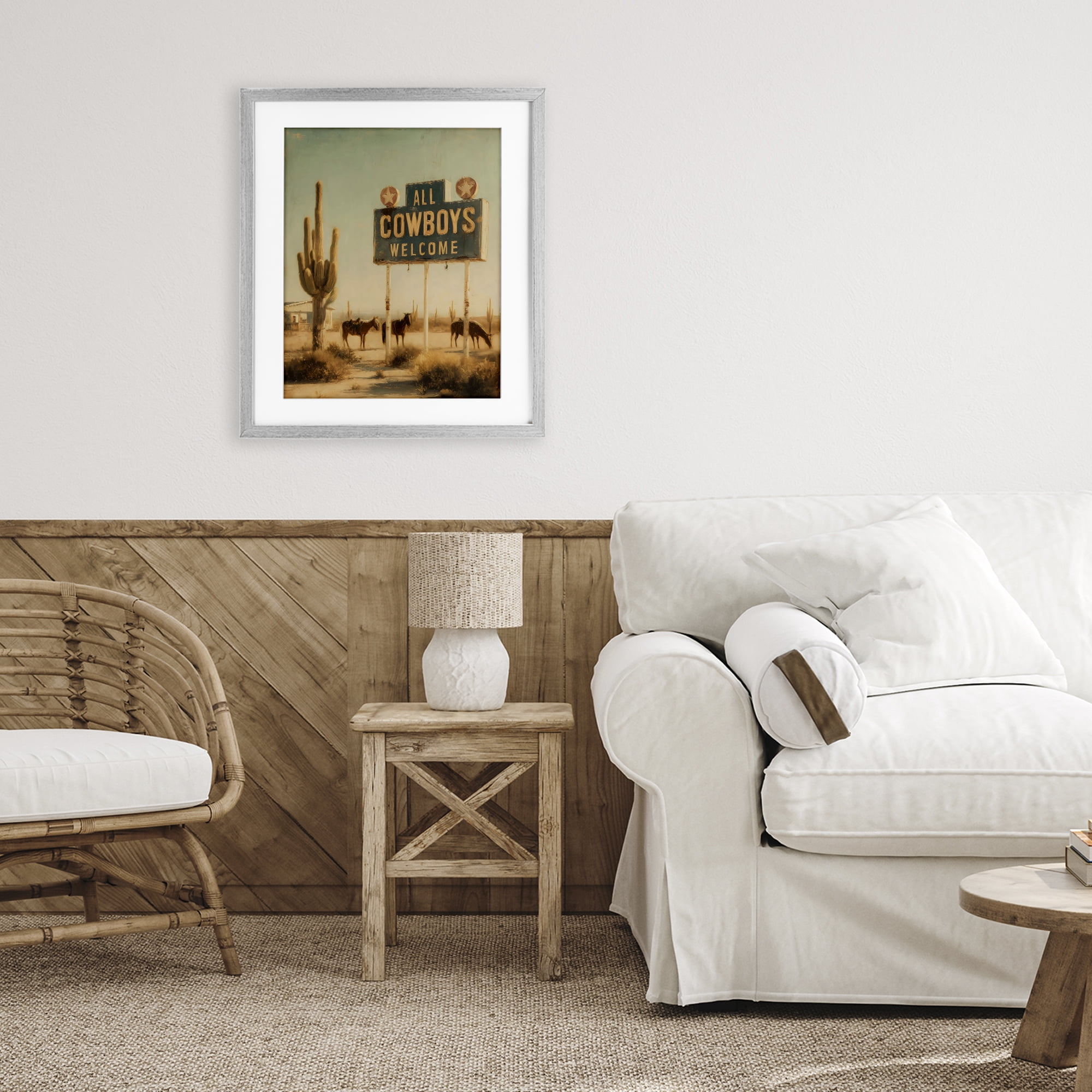 Stupell Industries All Cowboys Welcome Desert Gray Framed Print Under Glass, design by Arlington Prints