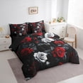 thumbnail image 3 of Homewish Chic Floral Rose 7 Pieces Bedding Comforter Set For Girls Boys,Black Red White Full Bedding Set Lightweight,Romantic Flowers Fitted Sheet Flat Sheet,Super Cozy Room Decor,Reversible, 3 of 8