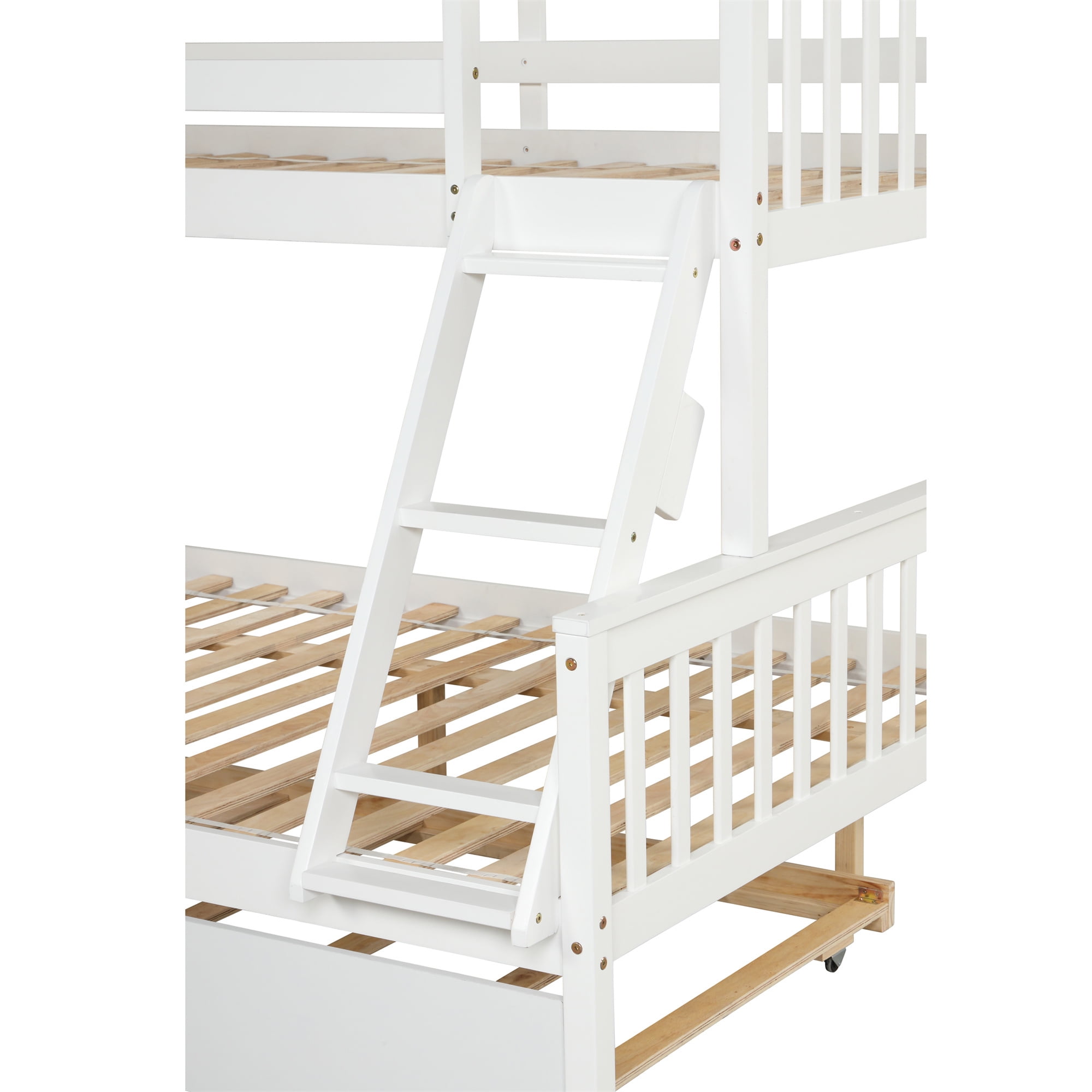 Kepooman Twin Over Full Bedroom Wooden Bunk Beds with Trundle & Safety Rail for Kids Teens, White Kepooman Twin Over Full Bedroom Wooden Bunk Beds with Trundle & Safety Rail for Kids Teens, White