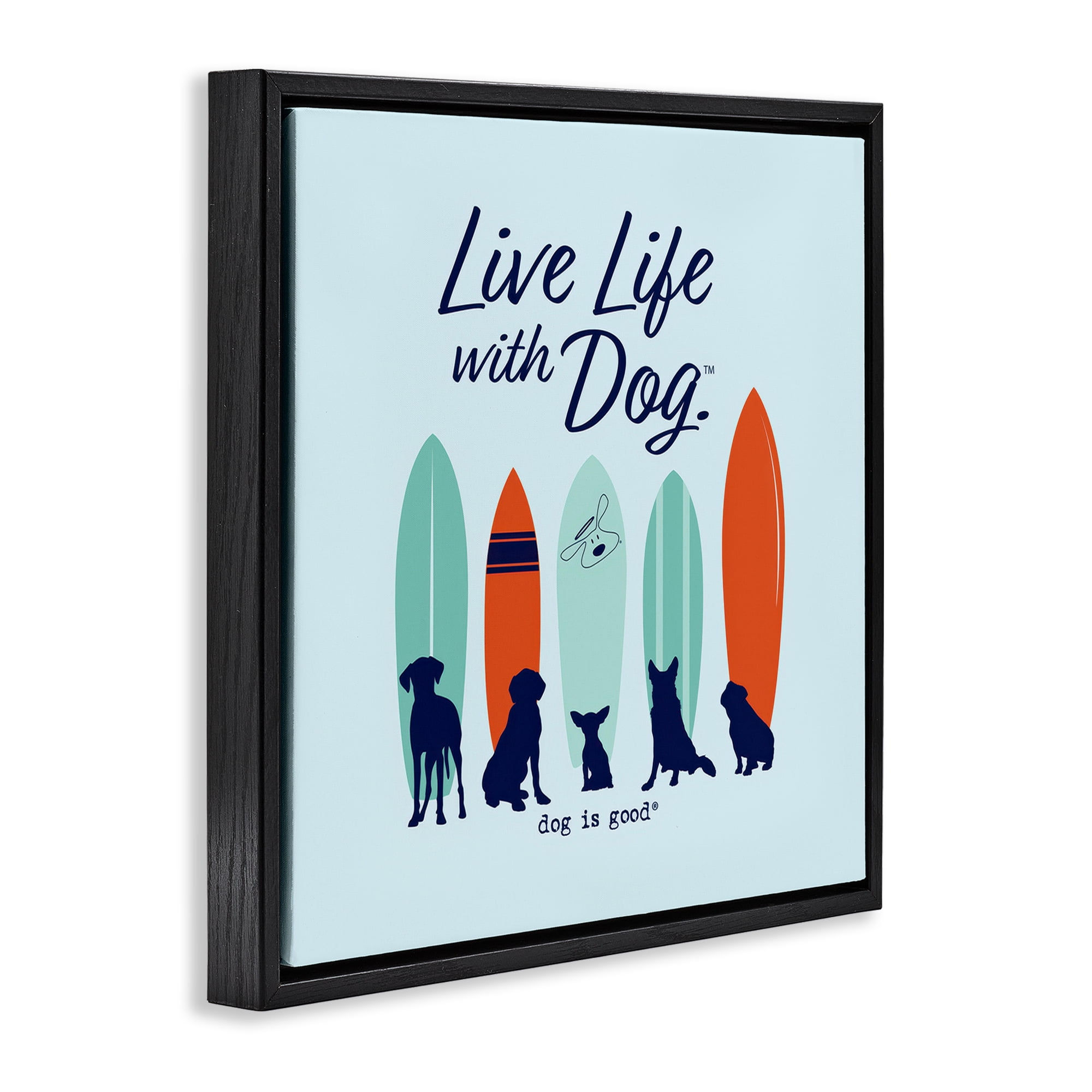 Stupell Industries Surfboards & Dogs Phrase Animals Painting Black Floater Framed Canvas Art Print Wall Art, 25 x 25