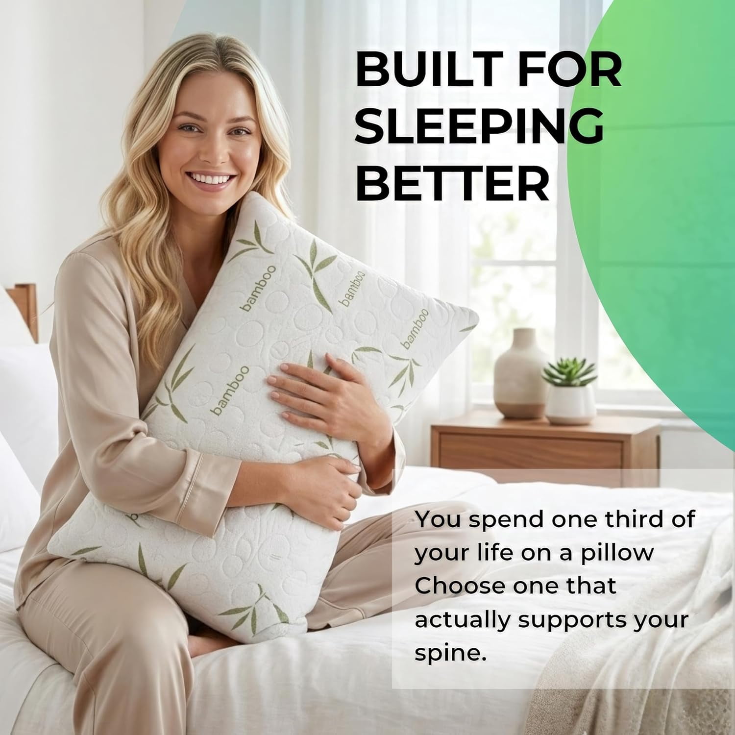 Sacred Thread Rayon Derived from Bamboo Cooling Pillow Filled with 100% Shredded Memory Foam. Adjustable Firmness. Rayon Derived from Bamboo Pillow (White) (1 Pack) (Queen)
