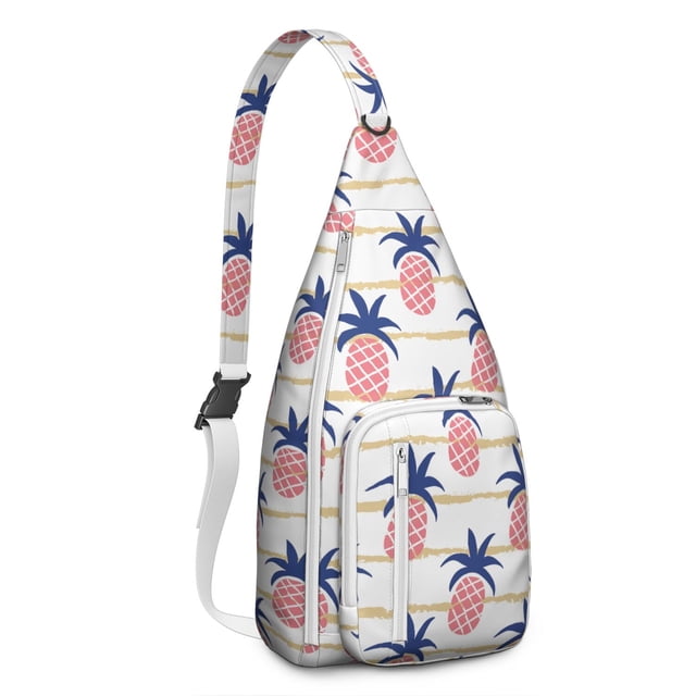Tropical Pineapple Backpack - Golden Fruit & Flowers Print, Fashionable Multi-Functional Travel Pack