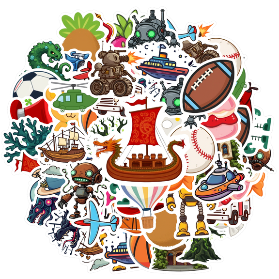 35pcs-50pcs Cute Robot Stickers Fantasy Decals Mythical Stickers Stickers Vehicle Stickers for Luggage Laptop Suitcase