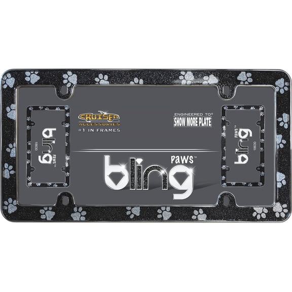 Paw Print Bling Chrome License Plate Frame