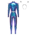 thumbnail image 3 of Aislor Womens Shiny Metallic Unitard Astronaut Jumpsuit with Alien Headwear Party Blue S, 3 of 7