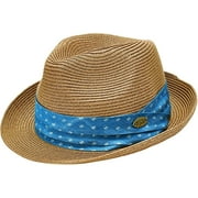 San Diego Hat Company Men's Blue Twill Band SDTA Pin Paperbraid Fedora Hat, Natural (Sm-Med)
