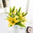 thumbnail image 6 of JeashCHAT Fake Flowers Artificial Lily Flowers with Long Stems Lily Bouquet for Outdoor Indoor Home Wedding Party Cemetery Vase Pots Decor, Table Centerpieces (Yellow), 6 of 9