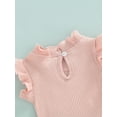 thumbnail image 6 of Kiapeise Newborn Baby Girl Ribbed Outfits Solid Ruffle Sleeveless Romper Shorts Headband Infant Summer Clothes Set, 6 of 9