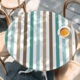 thumbnail image 2 of Brown Stripe Round Tablecloth, Fitted Table Cover with Elastic for 55"-60" Round Tables, Ombre Geometric Teal Green Vertical Striped Table Cloth Outdoor Indoor Dinning Party Waterproof Tablecloths, 2 of 7