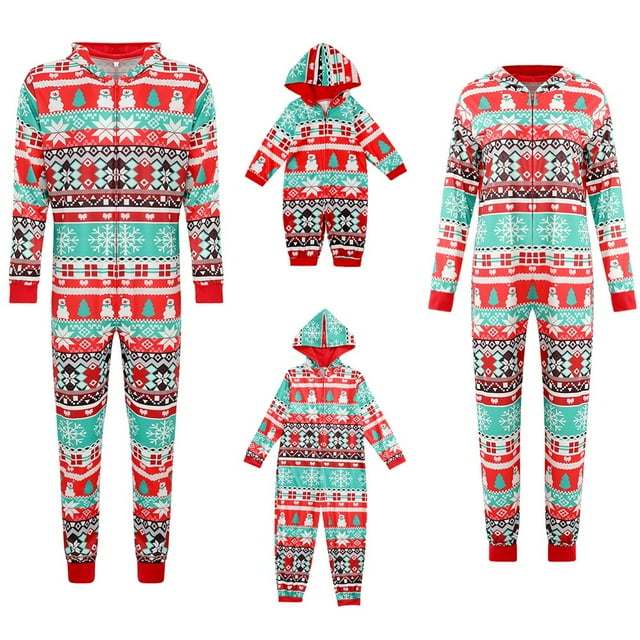 Combinaison Pyjama à Capuche de Noël Assortie pour la Famille avec Renne, Fermeture Éclair, Pjs pour Adultes, Enfants, Bébé