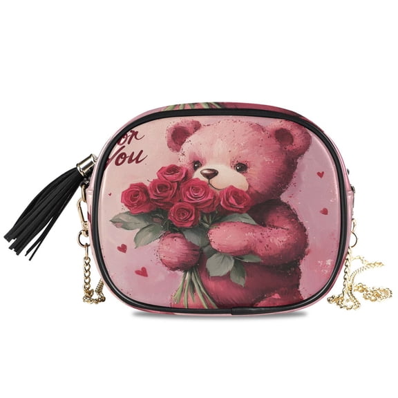 Womens Casual Chain Shoulder Bag Simple style Bear with Roses for You Crossbody Bag