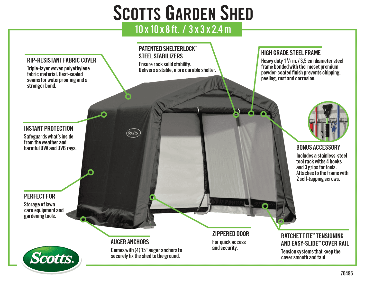 Scotts Storage Shed 10 x 10 x 8’ Green Peak