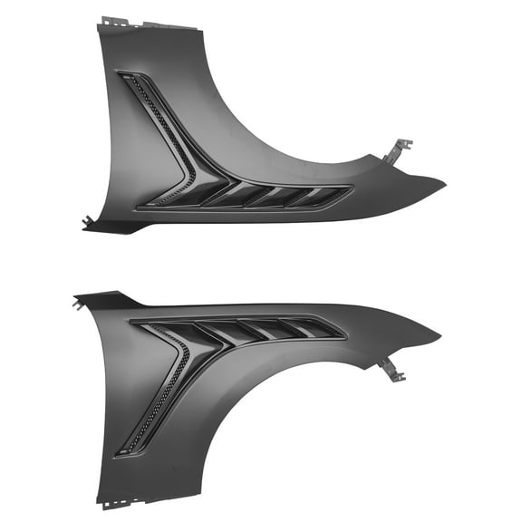 Ikon Motorsports Front Fender Compatible with 2024-2026 Ford Mustang Dark Horse/EcoBoost/GT, GTD Style Aluminum Black Driver Passenger Side Vented Panel Replacement Cover