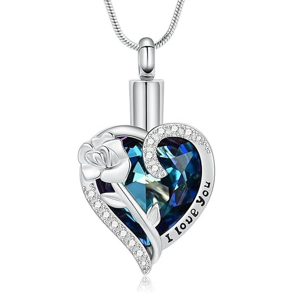 Rose Flower Heart Urn Necklace for Ashes Memorial Keepsake Cremation Jewelry for Ashes Urn Pendant for Women for Her