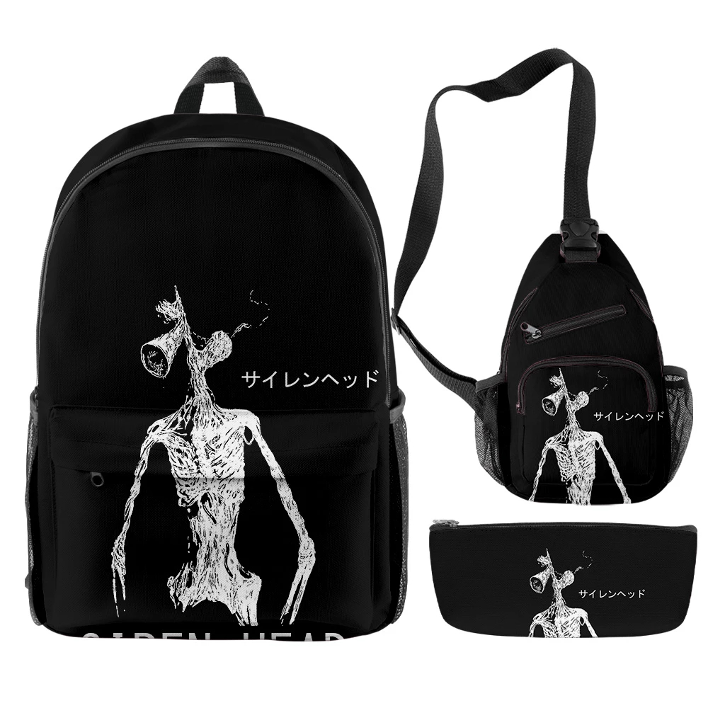 Horror Creepypasta Siren Head Backpacks 3 Pieces Sets 3D Crossbody Bag