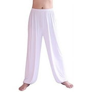 Hoerev Mens Super Soft Modal Spandex Harem Yogapilates Pants, White, Medium