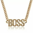 thumbnail image 1 of HOOUN Gold BOSS Chain Necklace Punk Big Gangster Shinny Rapper Fancy Dress Costume, 1 of 4