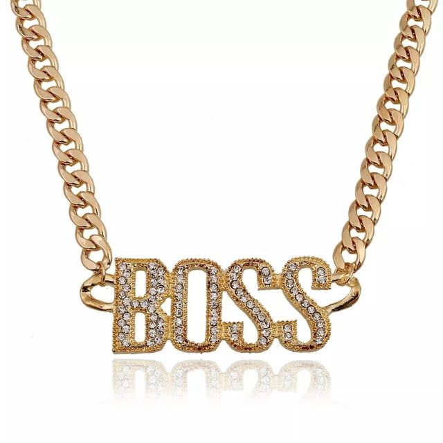 HOOUN Gold BOSS Chain Necklace Punk Big Gangster Shinny Rapper Fancy Dress Costume