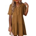 thumbnail image 1 of Vestido casual Dokotoo para mujer, manga corta, cuello en V, línea A, marrón, 1 of 4