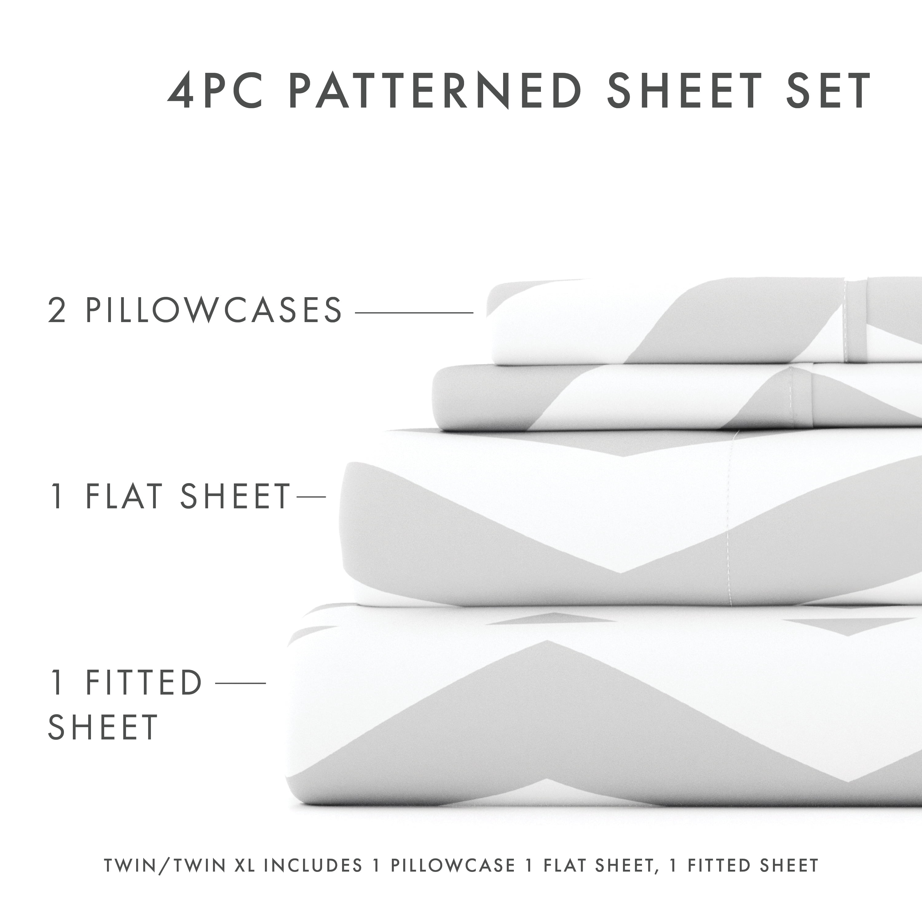 Noble Linens 4 Piece Pattern Microfiber Bed Sheets Set, Gray Arrow, California King