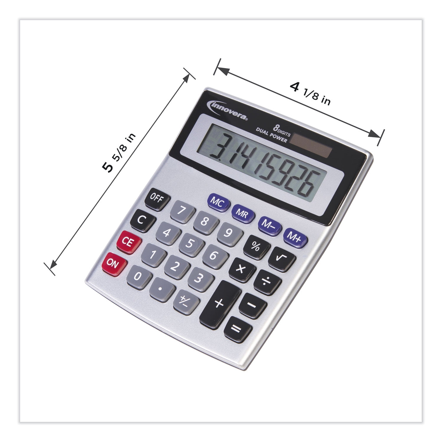 Innovera 15927 8-Digit Dual Power Desktop Calculator, with AAA Batteries, Black