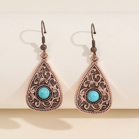 Zhuge Boho Turquoise Dangle Drop Earrings for Women, Ethnic Bohemian Vintage Hippie Jewelry Gift(Brown)