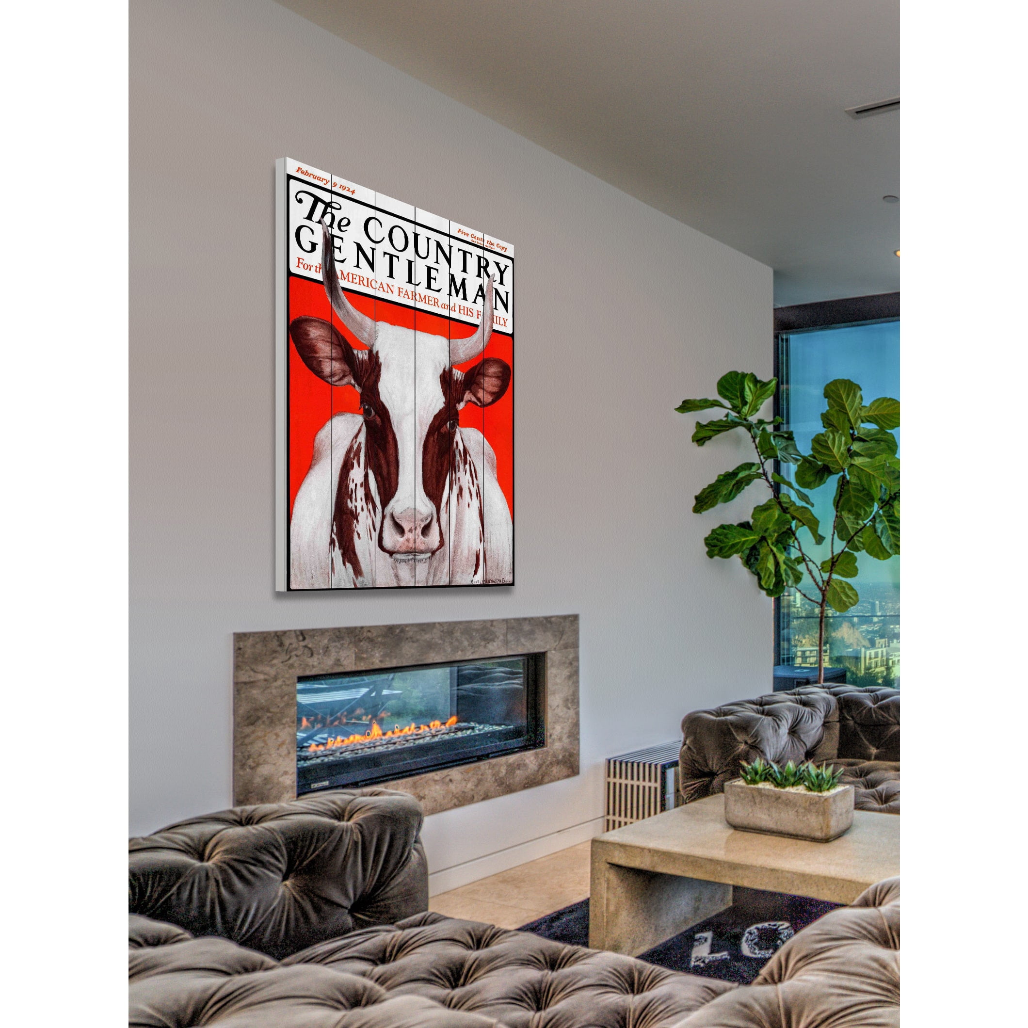 Marmont Hill "CG Cow Brown-White" Painting Print on White Wood