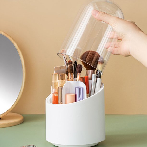 Makeup Brush Holder with Lid, Rotating Dustproof Make Up Brushes