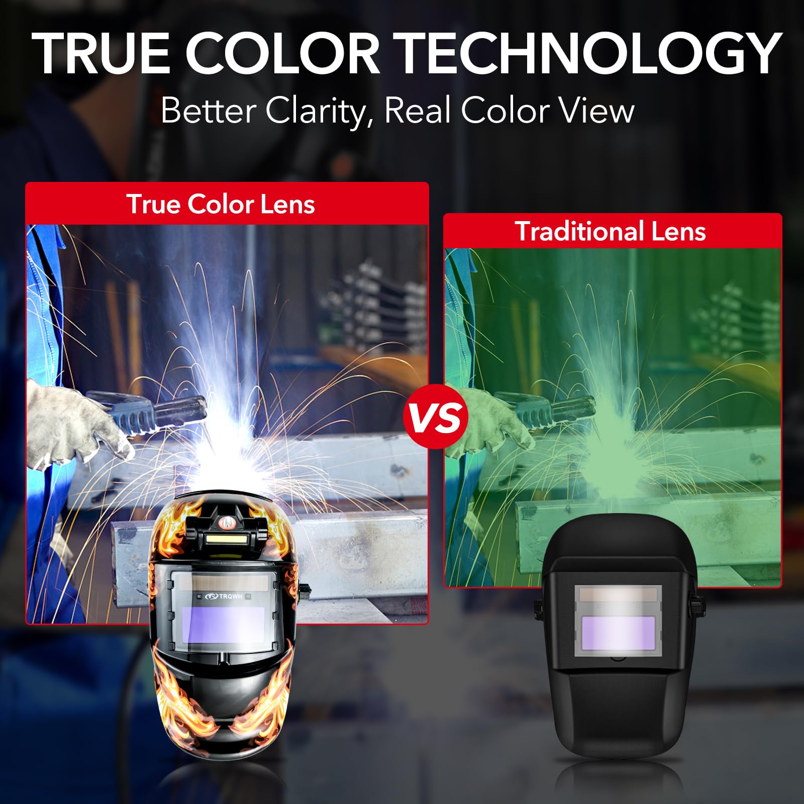Welding Hood Auto Darkening Welding Helmet with Light True Color 1/1/1/2 Top Optical Clarity Wide Shade 9-13 Welding Mask with Grinding Weld Helmet
