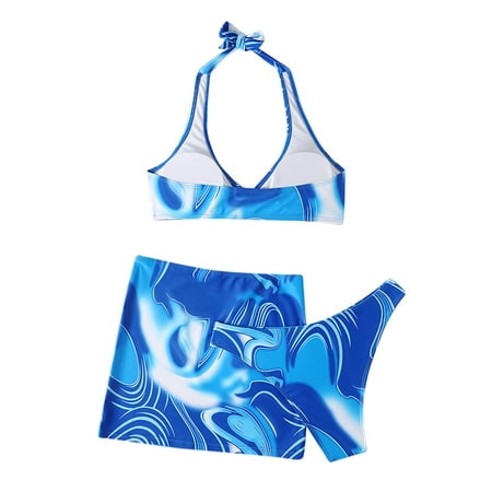LEEy-world Thong Bikini Swimsuit Women s Knot Hem Top with High Waist Ruched Panty Two Piece Swimsuits Blue S