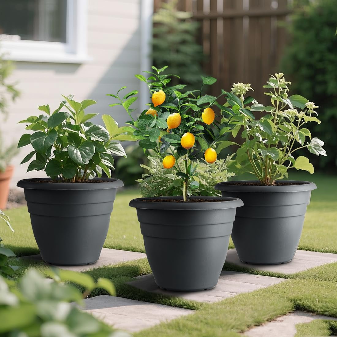 5 Pack 10 Inch Plant Pots Lightweight Planters with Drainage Holes Durable Indoor Outdoor Flower Pots for Garden Patio Home Decor