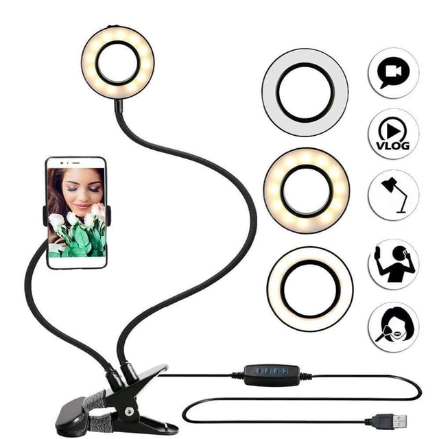 Aro Led Con Pinza, Soporte Para Celular Flexible y Ajustable MobileCity Negro