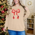 thumbnail image 5 of GUZOM Womens Beige Christmas Sweatshirt - Merry Christmas Red Bow Print, Loose Fit Crewneck, 100% Polyester Soft Festive Holiday Wear for Casual/Lounging,Size XS, 5 of 8