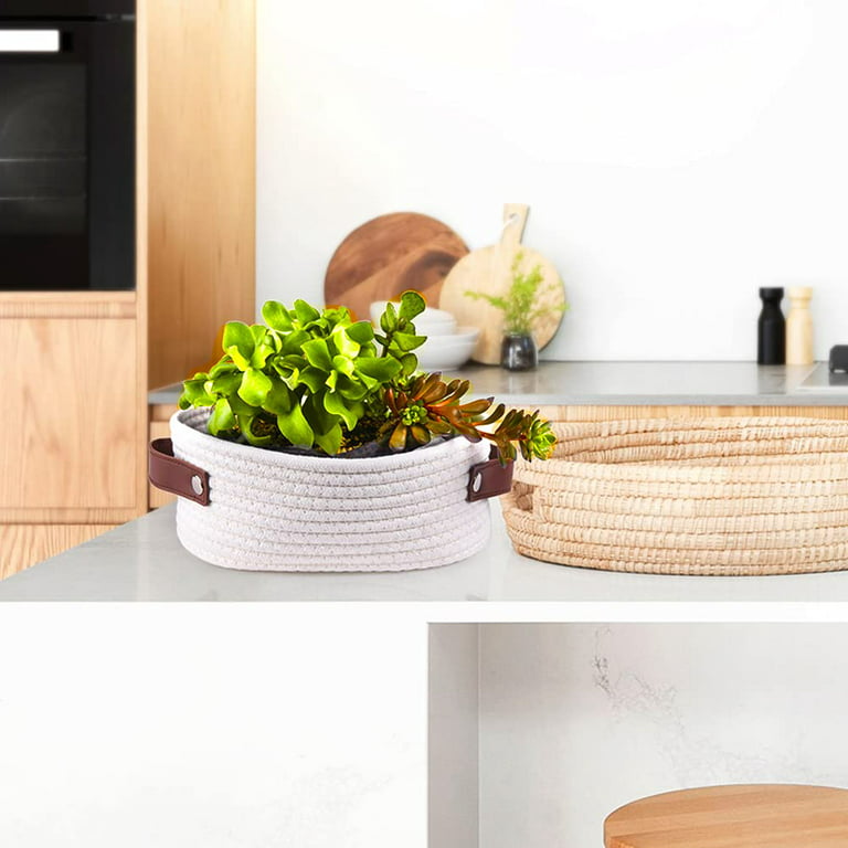 Small Woven Basket for Storage Oval Rope Coil Baskets with Handle Mini Cotton Basket Little Organizer Bins Hamper Nursery Room fo, Other